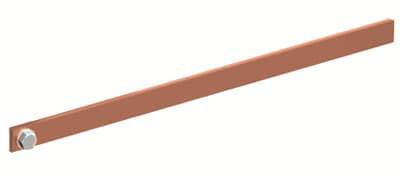 Roter Metallstab mit Schraube am Ende, horizontal ausgerichtet.