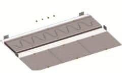 Eine braune rechteckige Metallplatte mit wellenförmigem Muster auf der Oberfläche, befestigt durch mehrere Schrauben oben.