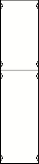 Ein vertikal gespiegeltes Dominosteinbild mit zwei Hälften, jede zeigt null Punkte.