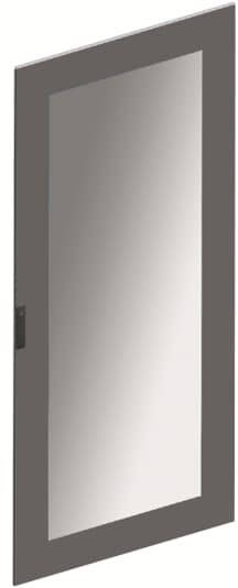 Ein schwarzes Spiegelpaneel mit einem rechteckigen Holzrahmen, leicht geöffnet und schräg dargestellt.