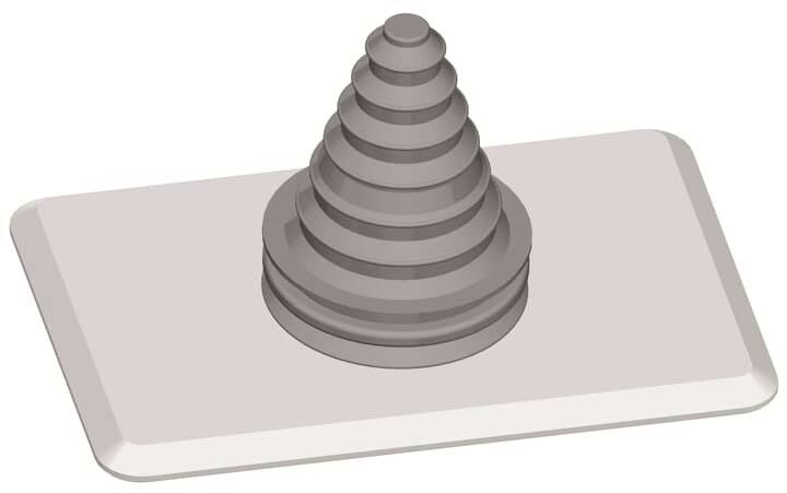 Stilisierte Pyramide mit gestapelten Schichten auf rechteckiger Basis, vermittelt Form und Struktur.