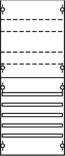 Schaltplan einer elektrischen Schaltung mit zwei getrennten Abschnitten: Oben unterbrochene Linien, unten parallele horizontale Linien.