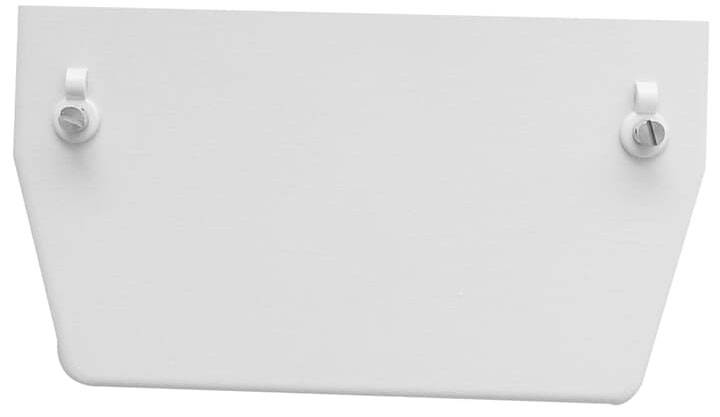 Eine weiße Befestigungsplatte mit zwei Schraubbefestigungen oben.