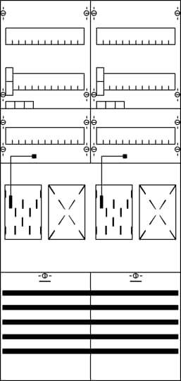 Ein Schaltplan zeigt vier parallele Schaltungen mit Widerständen und Schaltern, die oben verbunden sind. Unten sind mehrere horizontale Linien.