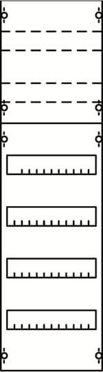 Diagramm des elektrischen Schaltplans mit parallel angeordneten Widerständen und einer Spannungsquelle oben; Anschlüsse sind gekennzeichnet.