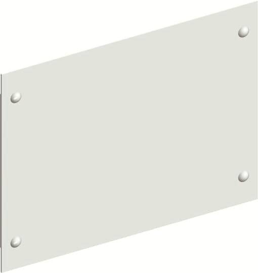 Graue rechteckige Platte mit vier sichtbaren Schrauben an den Ecken.