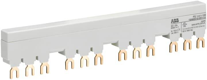 Ein graues, isoliertes Kupferschienenverbindungselement mit mehreren Kupferklemmen an der Unterseite, verwendet in elektrischen Verteileranwendungen.