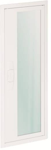 Ein weißes, schmales, rechteckiges Fenster mit Glasfüllung und sichtbarem Griff auf der linken Seite. Es ist geschlossen.