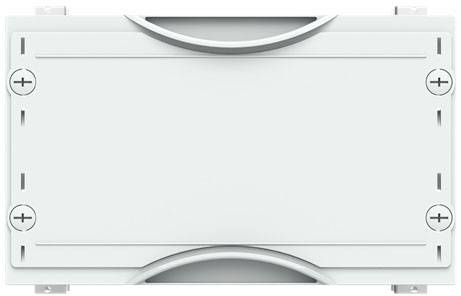 Rechteckiges, graues Bauteil mit vier Schraubstellen, wahrscheinlich ein elektrischer Anschlusskasten.