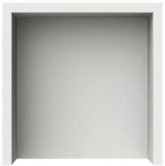 Grauer, leerer quadratischer Raum mit einem schattenwerfenden Rahmen.