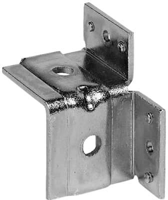 Metallhalterung mit rechtwinkligem Design, zwei vorgebohrte Löcher und Schweißnähte sichtbar. Geeignet zur Befestigung an Wänden.