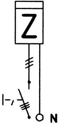 Elektrisches Schaltschema mit Symbolen: großer Zylinder oben mit 'Z', verbunden vertikal mit weiteren Symbolen und Buchstaben 'N'.