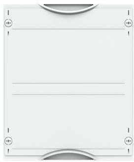 Ein rechteckiger, mehrschichtiger Umschlag mit abgerundeten Ecken und Verschlusselementen in einem minimalistischen Design.