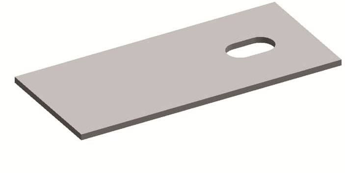 Bild einer rechteckigen Platte mit ovalem Loch nahe einem Rand, vor einem weißen Hintergrund.