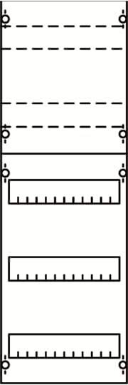 Technische Zeichnung mit verschiedenen Linienarten: gestrichelte Linien oben, durchgehende Linien in der Mitte, gestrichelte Linien unten.