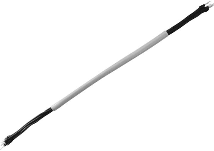 Ein Stromkabel mit weißen und schwarzen Abschnitten und Steckern an beiden Enden.