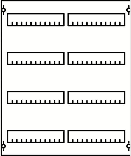 Diagramm mit acht horizontalen Rechtecken auf zwei Spalten verteilt; jedes Rechteck enthält eine horizontale Linie mit regelmäßigen Markierungen.
