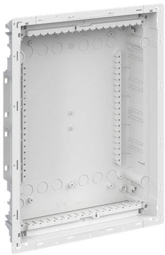 Ein rechteckiger, weißer Montagekasten aus Kunststoff mit mehreren Öffnungen an den Seiten für Kabelinstallation in Wänden.