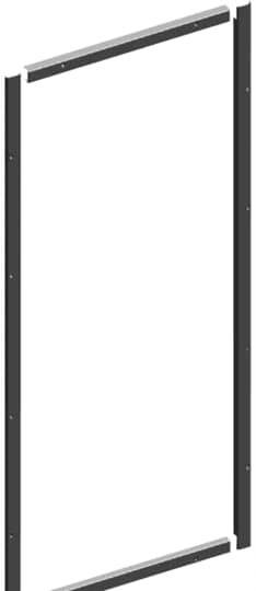 Schwarzer rechteckiger Rahmen mit vier Metallstangen, die die Ecken verbinden, vor weißem Hintergrund.