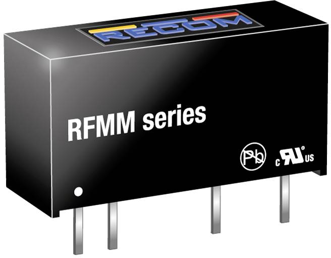 Bauteilbild eines RFMM-Serie-Moduls mit vier Anschlussstiften und Zertifizierungslogos.