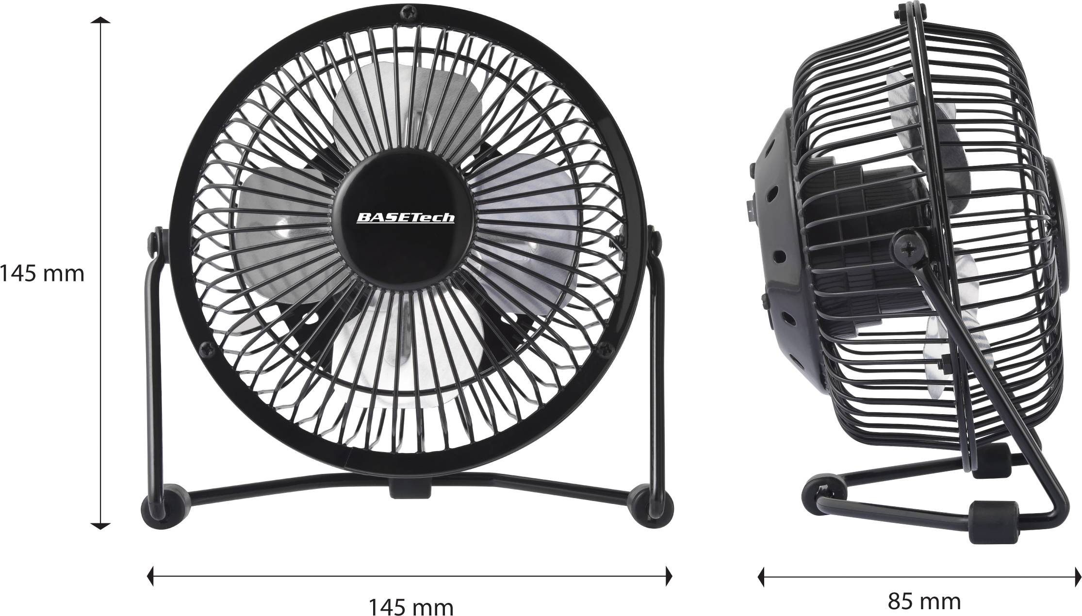 Basetech Tischventilator 2.5W (Ø x H) 145mm x 85mm Schwarz