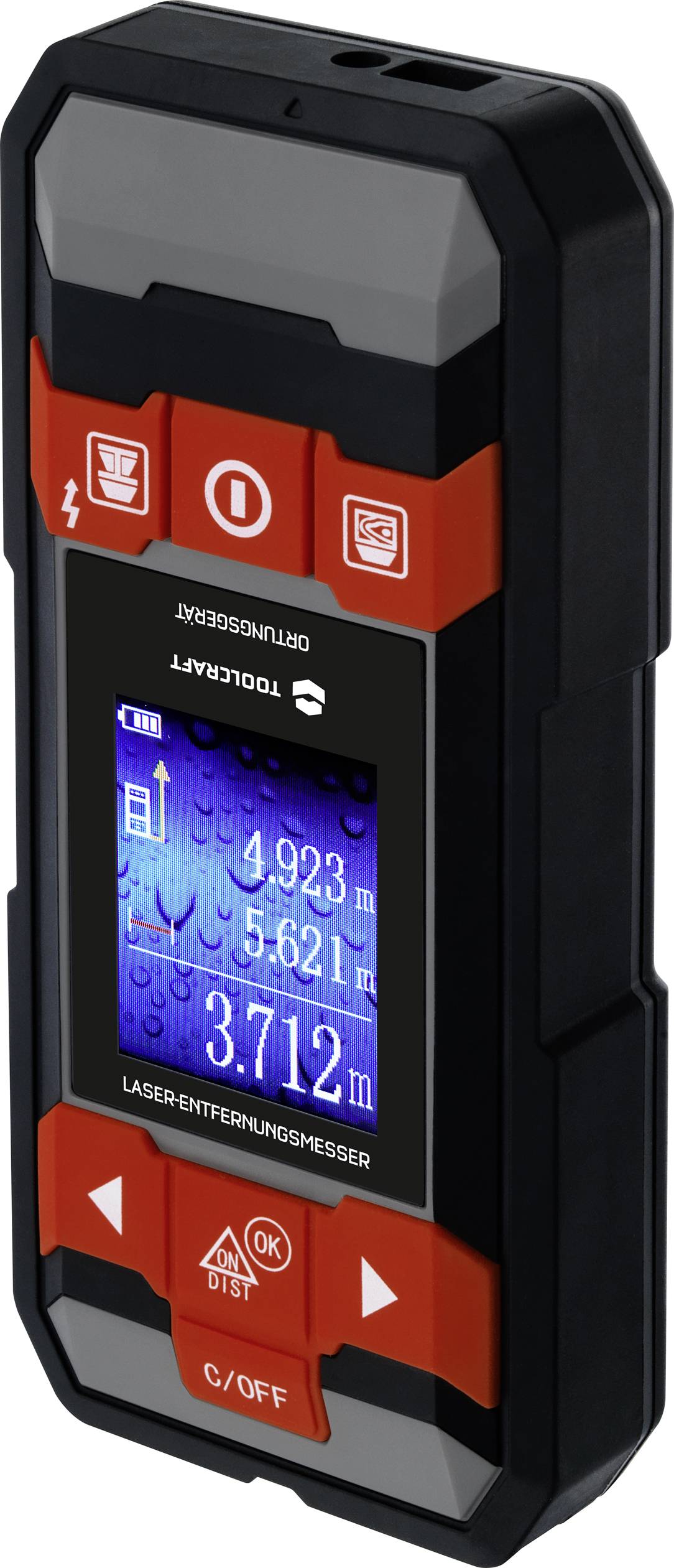 TOOLCRAFT Ortungsgerät inkl. Laser-Entfernungsmesser LDM D30 TO-6994572 Geeignet für nicht eisenhaltiges Metall