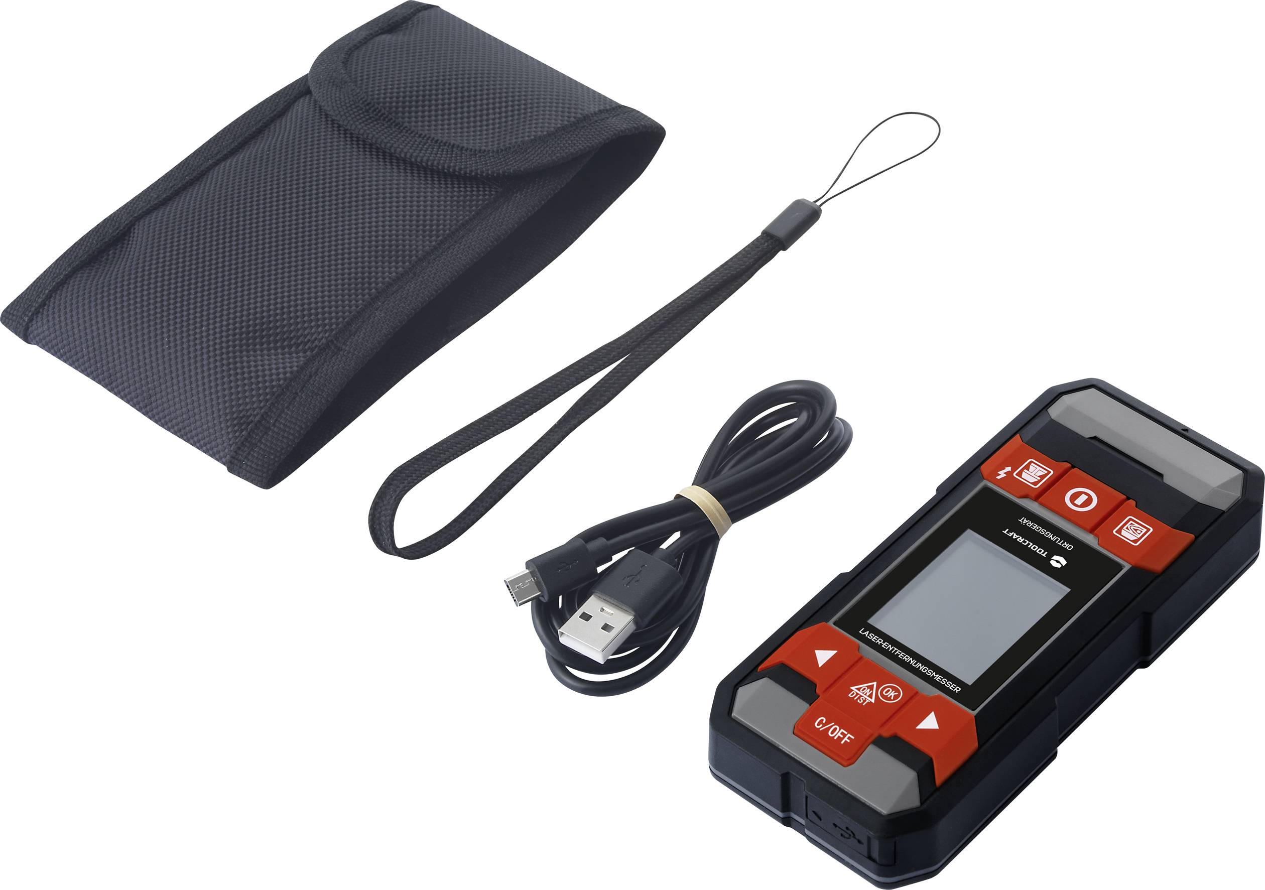 TOOLCRAFT Ortungsgerät inkl. Laser-Entfernungsmesser LDM D30 TO-6994572 Geeignet für nicht eisenhaltiges Metall