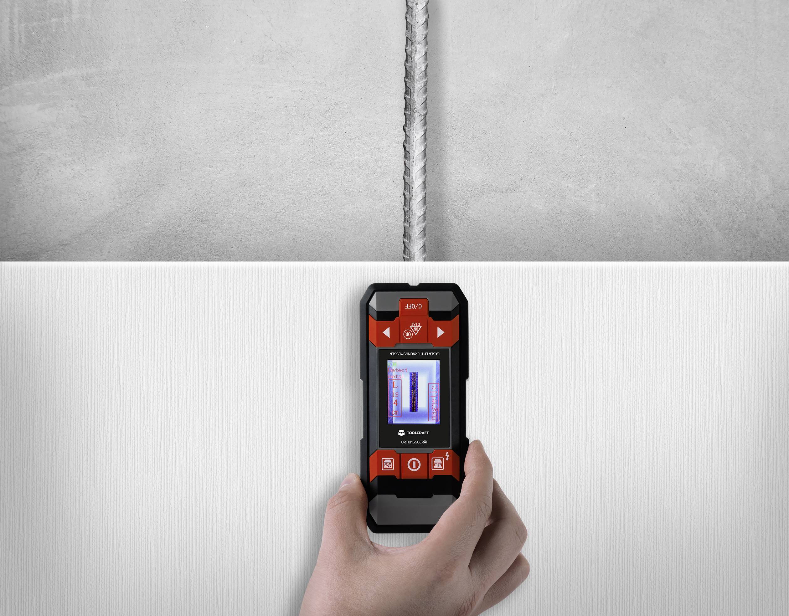 TOOLCRAFT Ortungsgerät inkl. Laser-Entfernungsmesser LDM D30 TO-6994572 Geeignet für nicht eisenhaltiges Metall