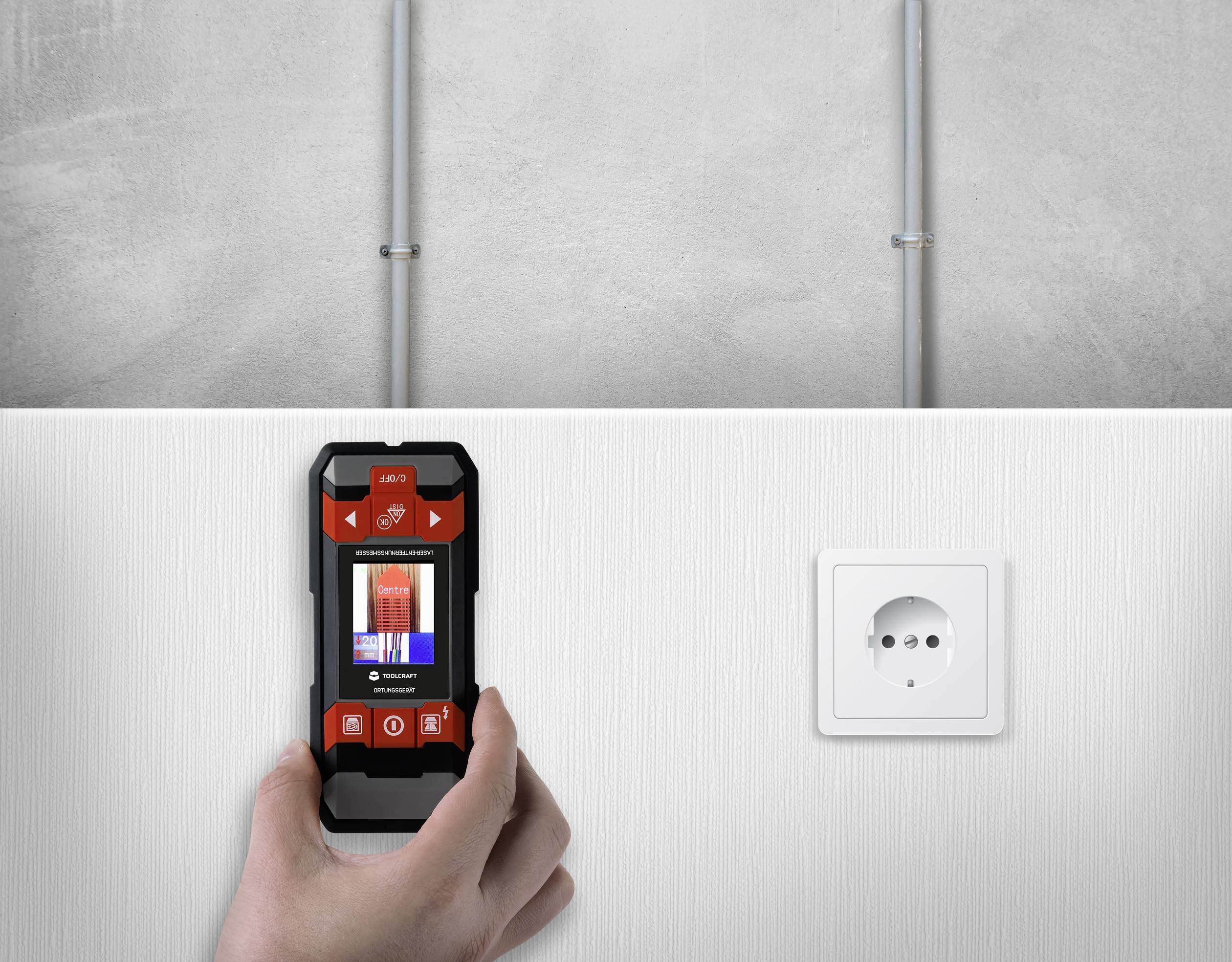 TOOLCRAFT Ortungsgerät inkl. Laser-Entfernungsmesser LDM D30 TO-6994572 Geeignet für nicht eisenhaltiges Metall