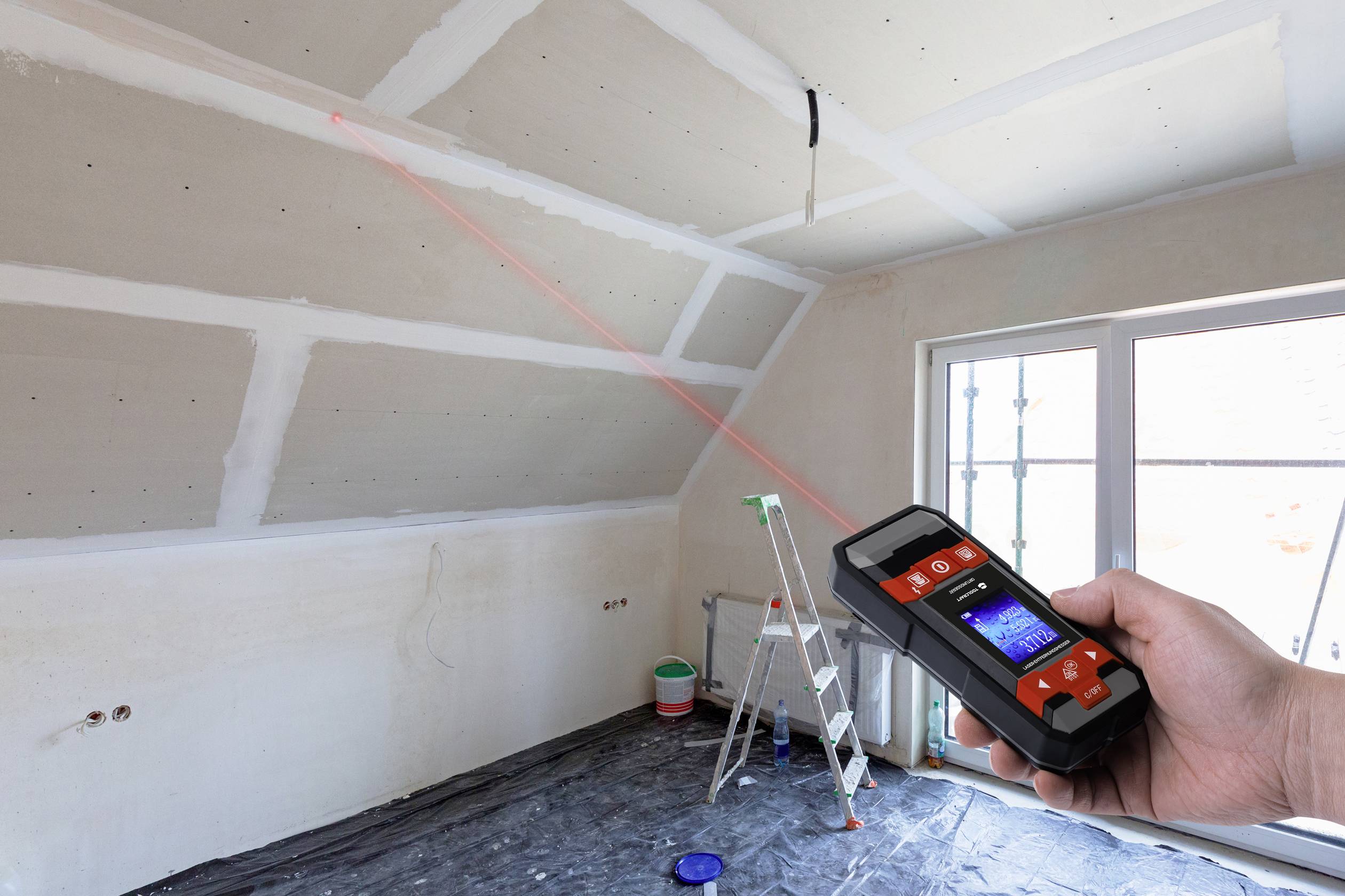 TOOLCRAFT Ortungsgerät inkl. Laser-Entfernungsmesser LDM D30 TO-6994572 Geeignet für nicht eisenhaltiges Metall