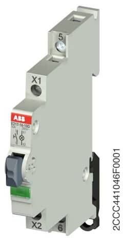 Elektrischer Leitungsschutzschalter von ABB, Modell E211-16-150. Schalter zeigt die Befestigungspunkte und Klemmen X1, X2.