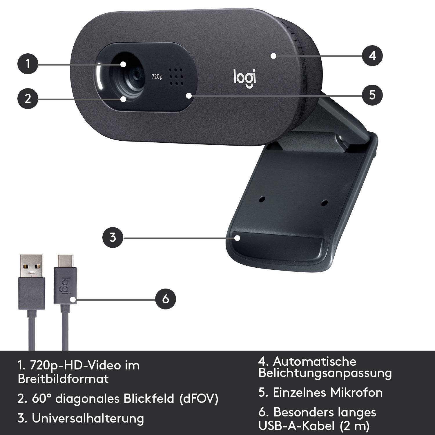 Logitech C505 HD-Webcam Klemm-Halterung