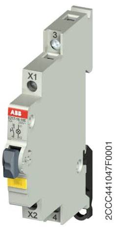 Schalterbauteil mit Hebel und Beschriftung 'ABB'. Anschlüsse X1, X2 sind markiert. Modellnummer 'EA17-16-10E' sichtbar.