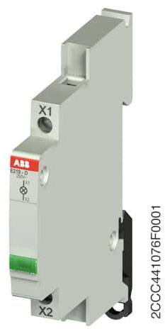 Ein modularer elektrischer Schalter mit ABB-Logo, grünem Schalterknopf und den Aufschriften 'X1' und 'X2' auf einem grauen Gehäuse.