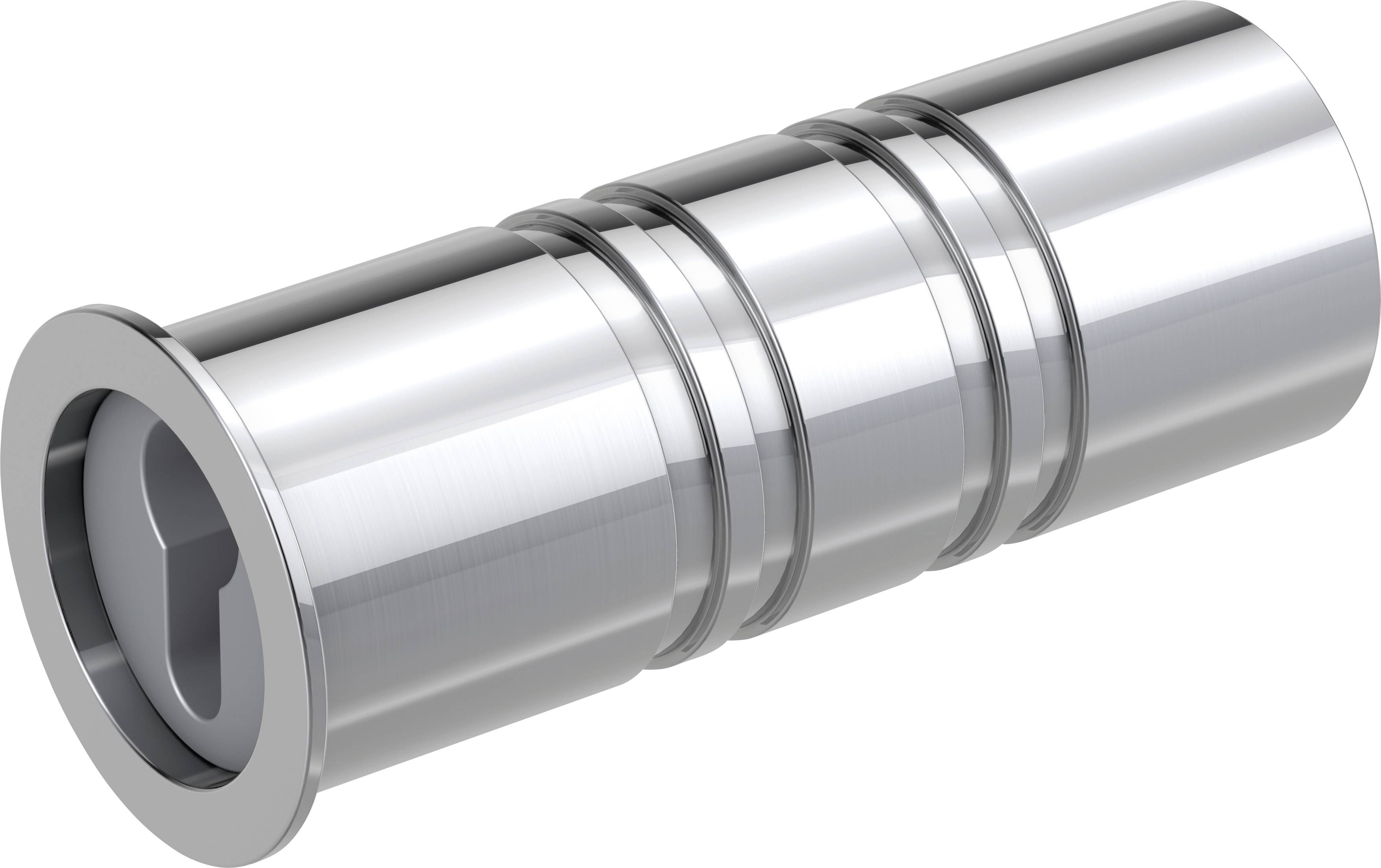 Zylinderförmiges, silbernes Metallstück mit mehreren Rillen; sieht aus wie ein präzisionsgefertigtes Maschinenbauteil.