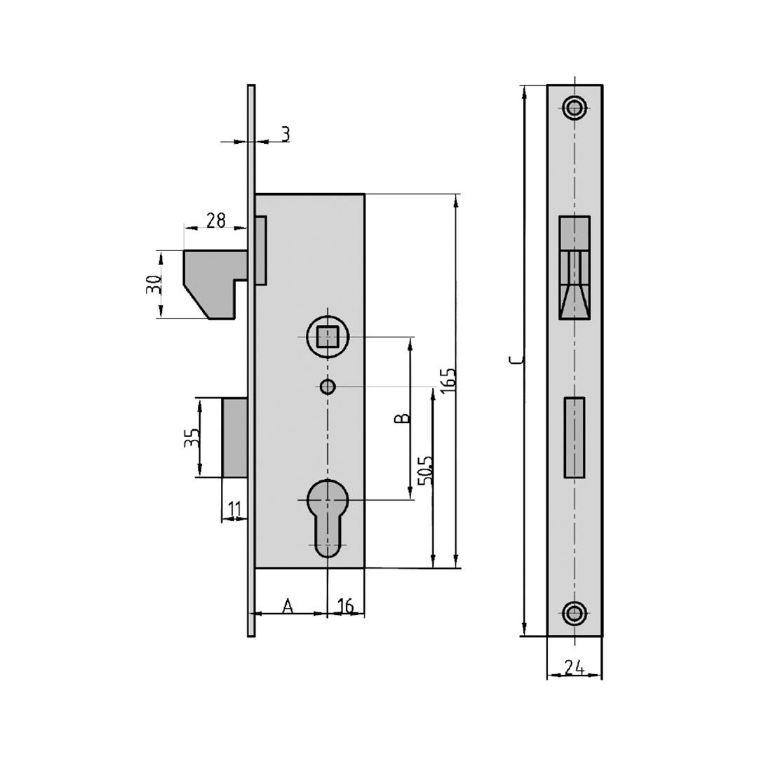 Basi 9880-4020 Einsteck-Riegelschloss Nickel
