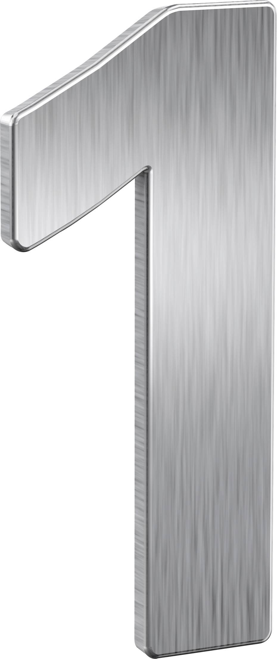 Zahl '1' in metallischer Optik, glänzend und dreidimensional dargestellt.