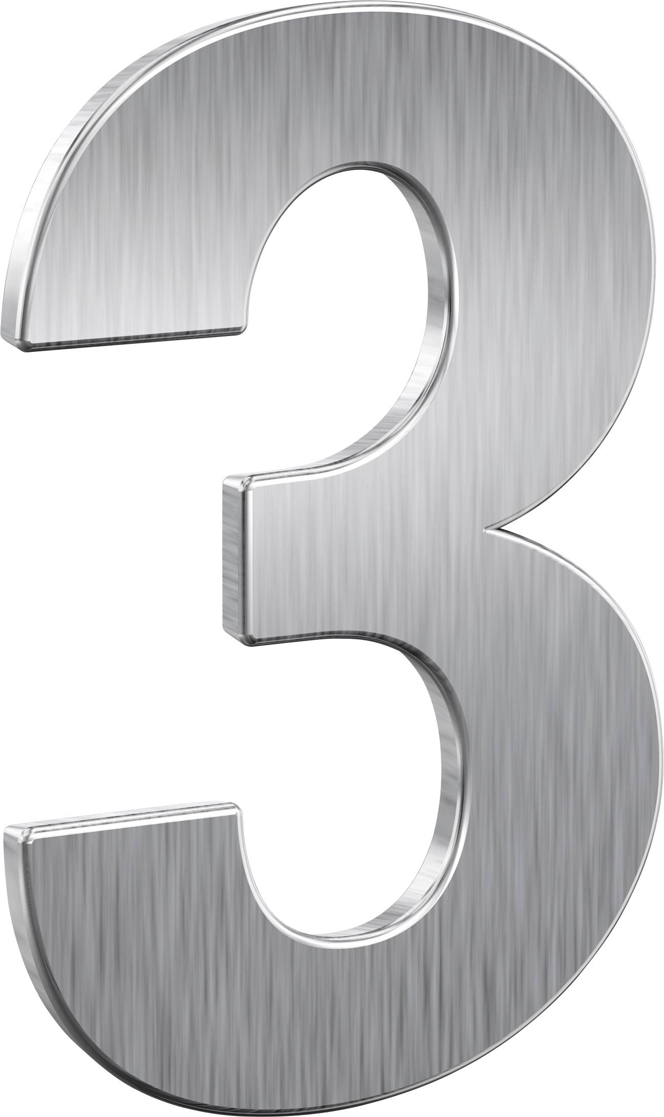 Metallische Zahl drei mit gebürstetem Oberflächenfinish.
