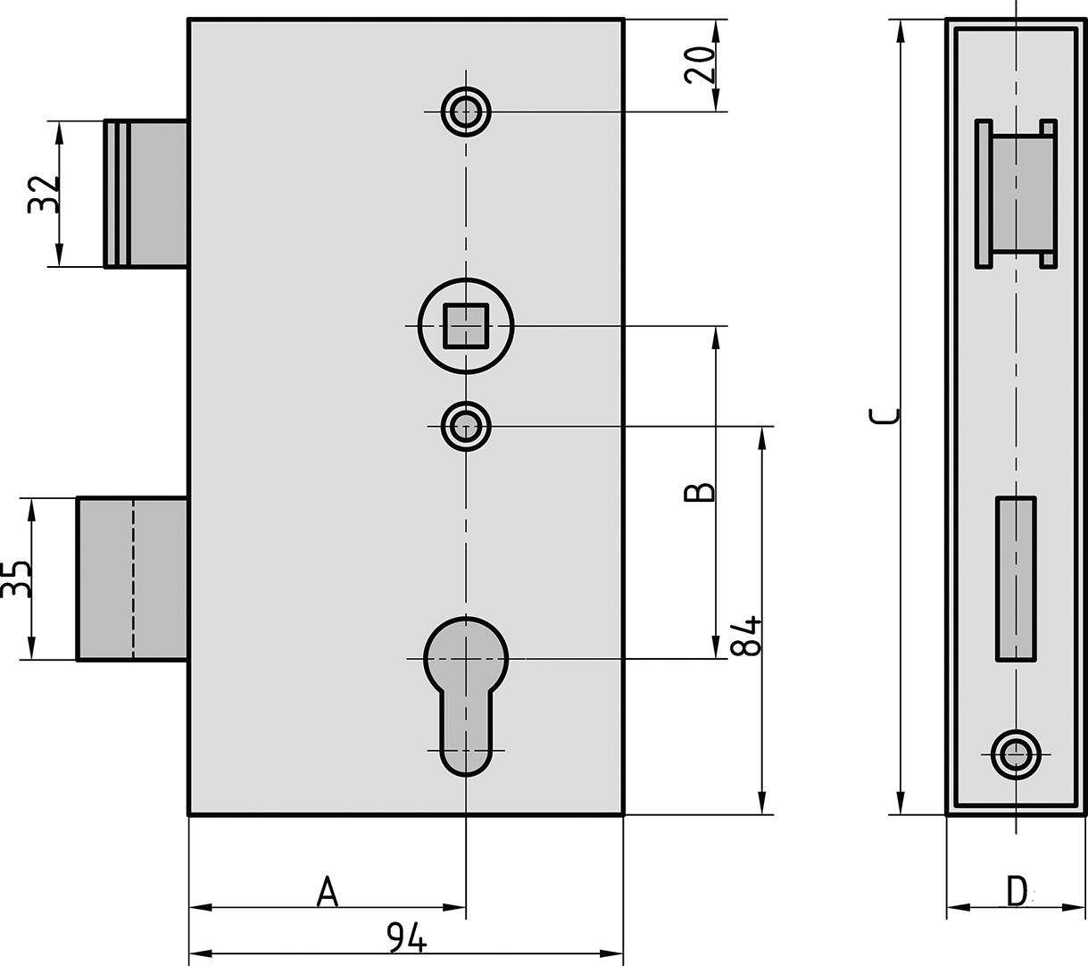 Basi 9900-3020 Einsteck-Haustürschloss Eisen