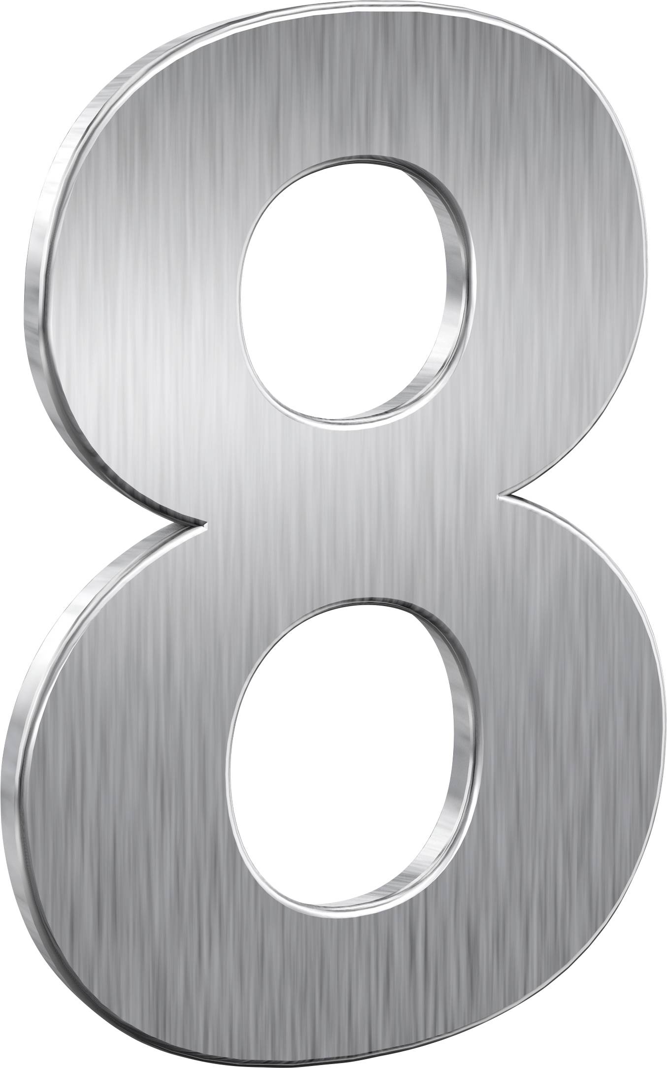 Eine große, glänzende, silberne Zahl 8, die metallisch wirkt.