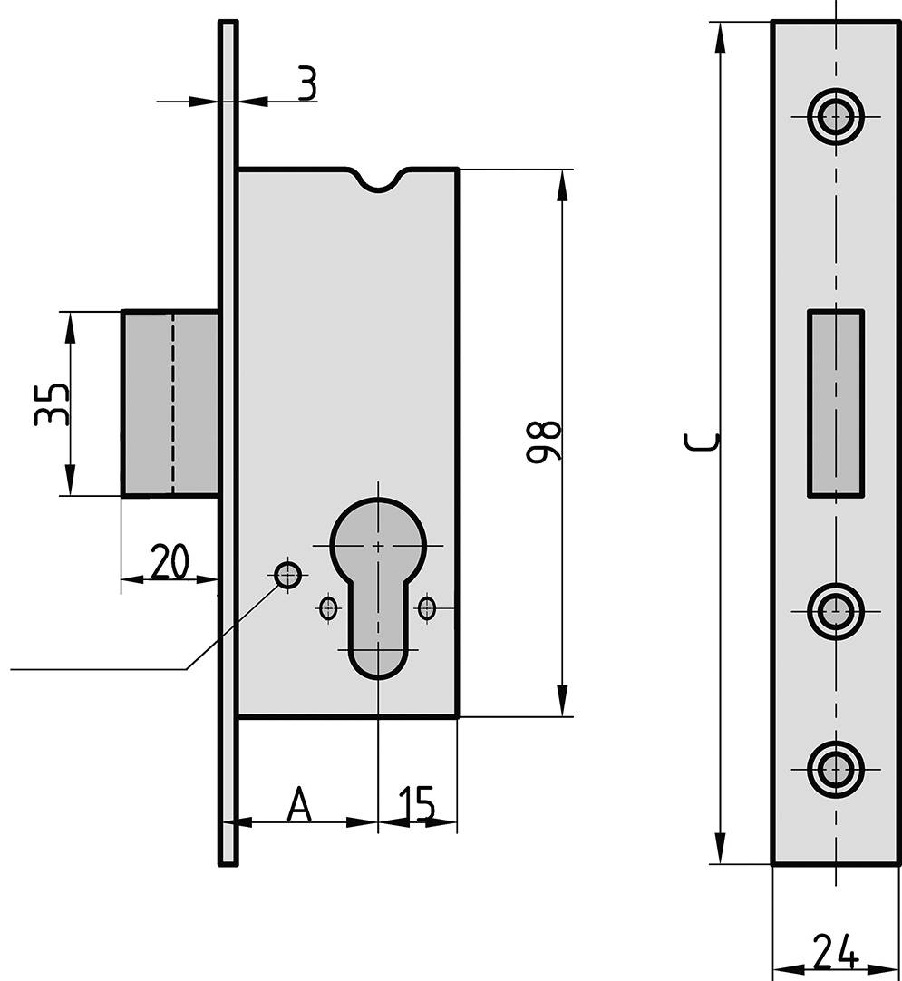 Basi 9870-4020 Einsteck-Riegelschloss
