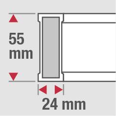 Diagramm zeigt ein rechteckiges Objekt mit Maßen 55 mm in der Höhe und 24 mm in der Breite.
