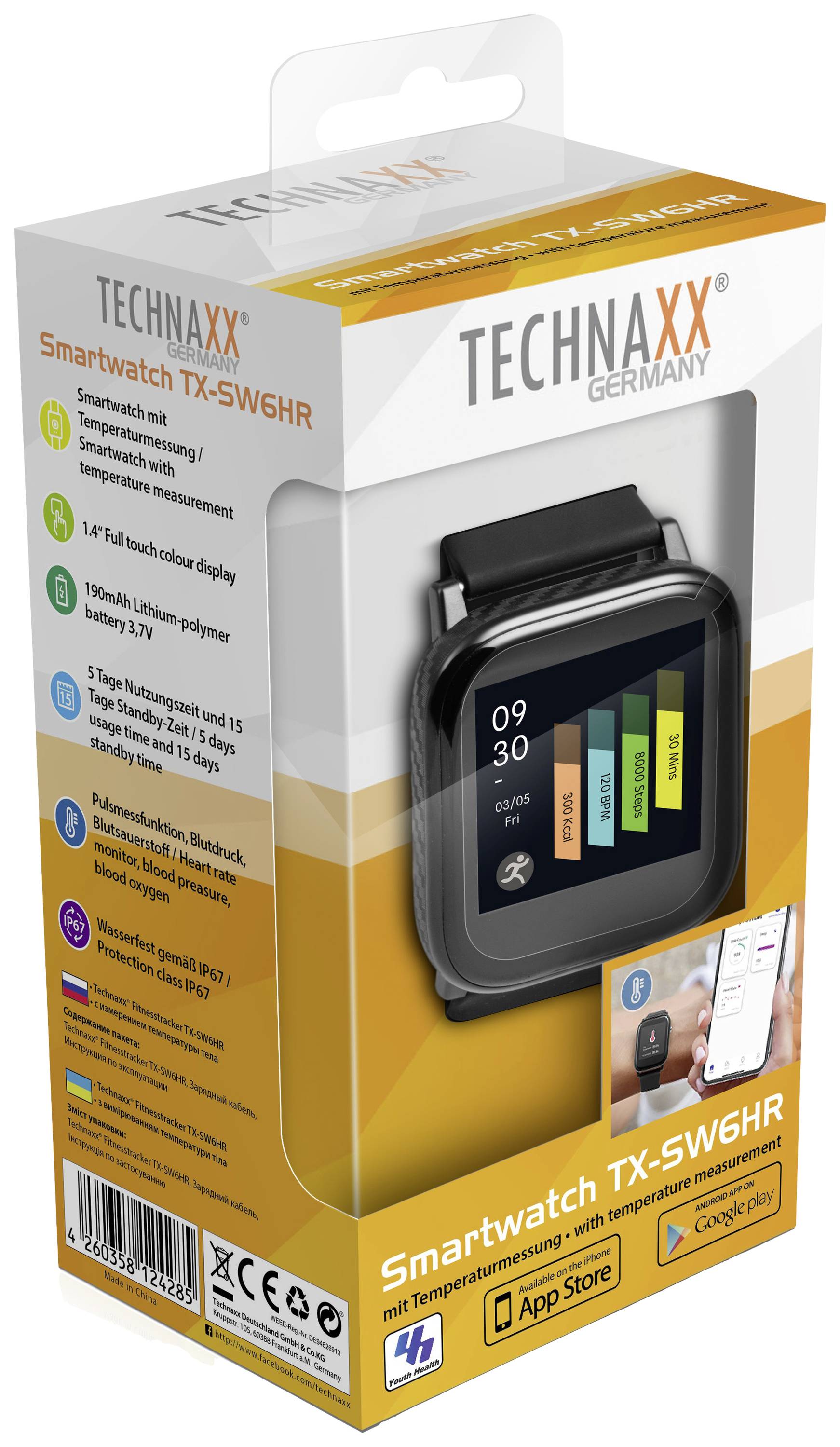 Technaxx TX-SW6HR Smartwatch 42mm Uni Schwarz