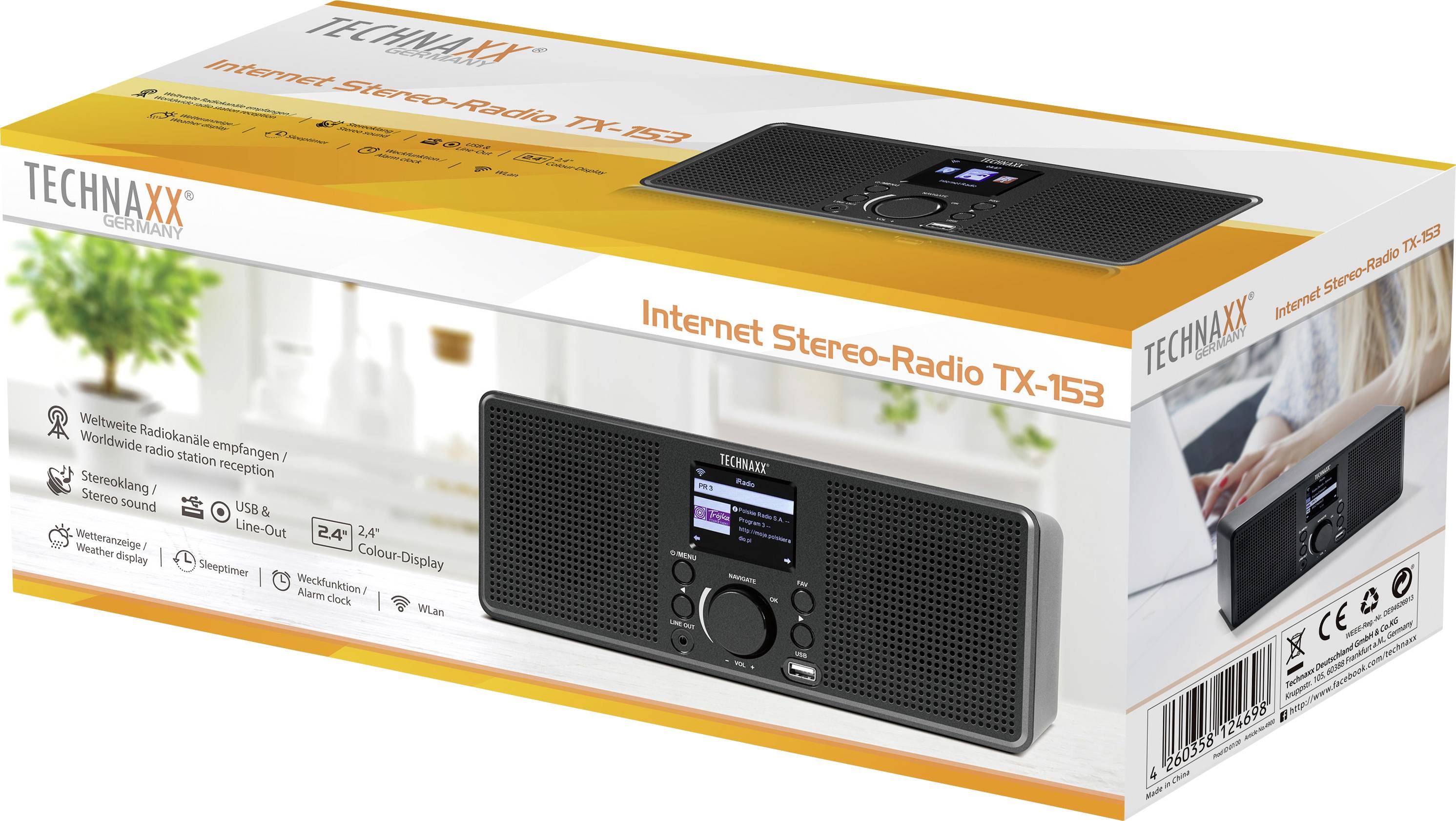 Technaxx TX-153 Internet Tischradio Internet USB, WLAN, Internetradio Schwarz