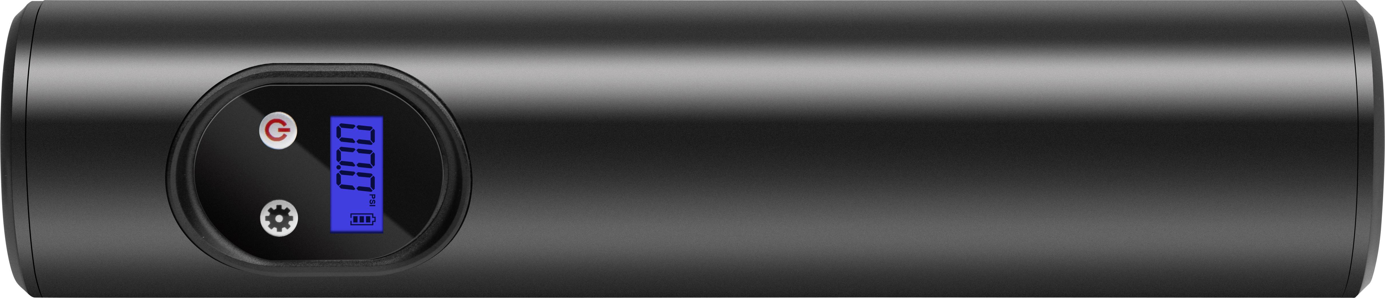 Ein schwarzes, zylinderförmiges Gerät mit einem digitalen Display, das '0.00' anzeigt. Links befinden sich zwei Knöpfe.