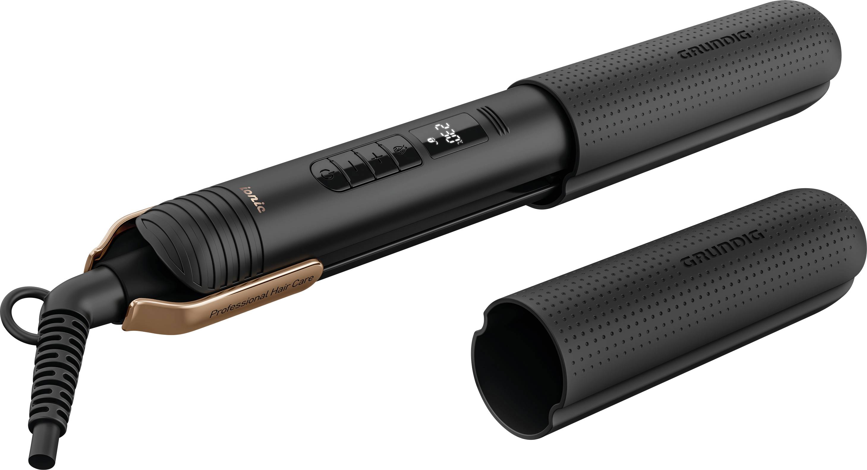 Grundig NaturaShine Hair Styler Straight & Curls HS 7030 Glätteisen Schwarz, Roségold