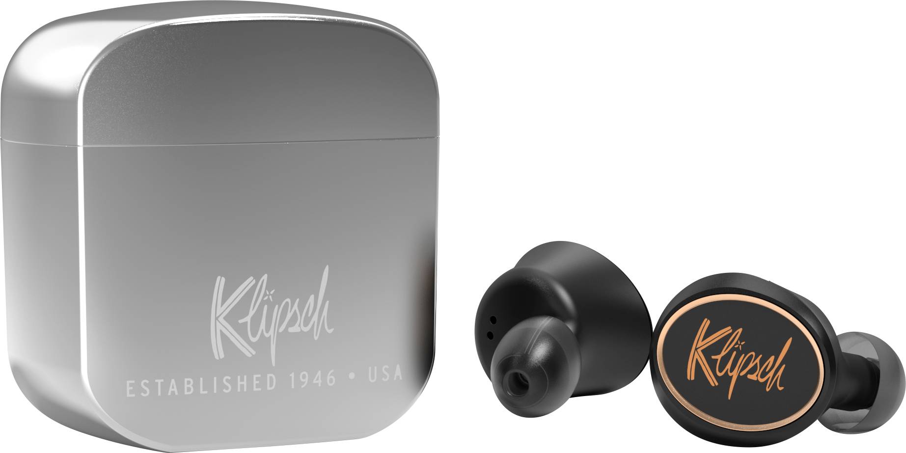 Klipsch T5 True Wireless In Ear Kopfhörer Bluetooth® Schwarz/Silber Noise Cancelling Lautstärkeregelung, Touch-Steuerung, Wasserabweisend