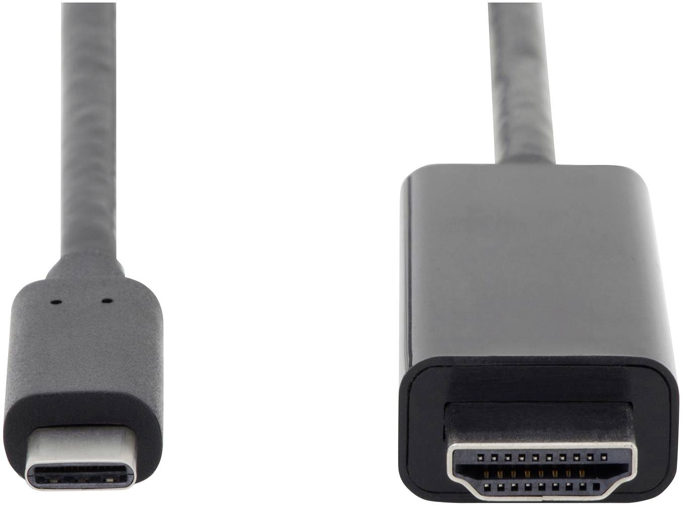 Ein USB-C-zu-HDMI-Kabel zeigt die Konnektivität zwischen Geräten mit USB-C-Port und HDMI-kompatiblen Displays.