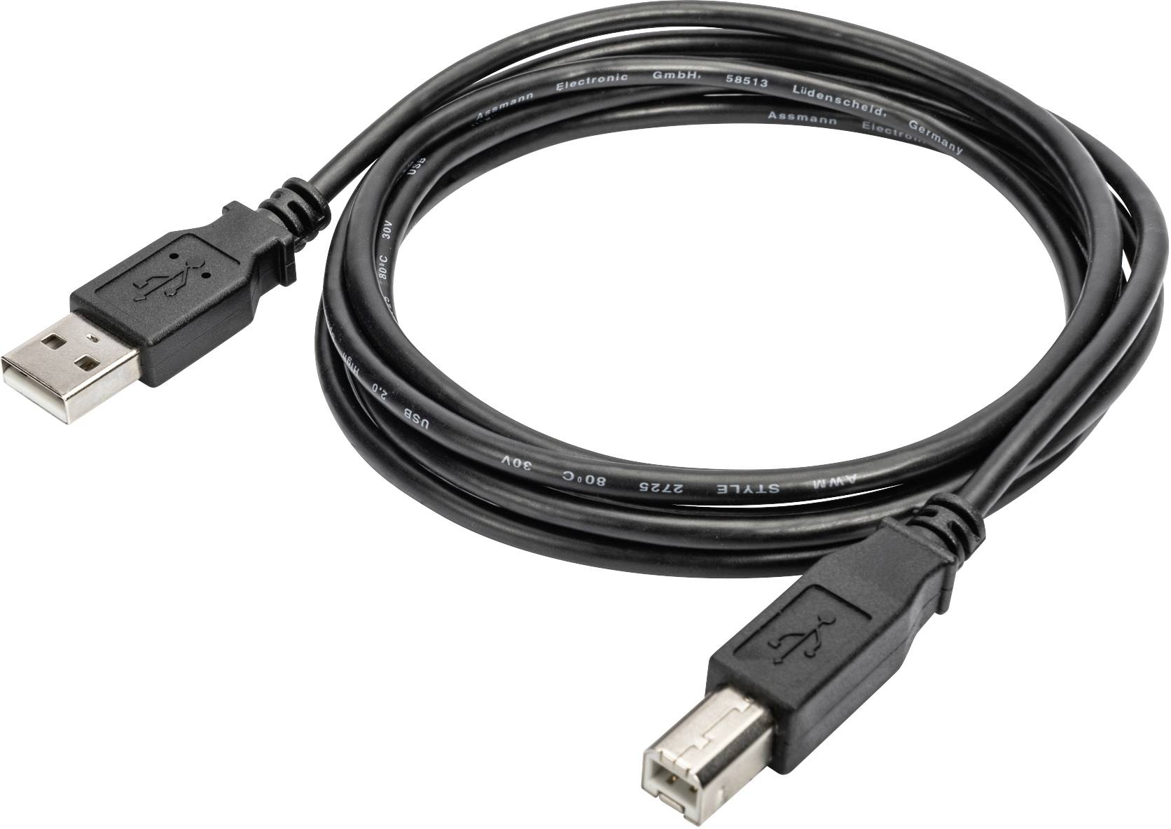 Digitus USB-Kabel USB 2.0 USB-A Stecker, USB-B Stecker 1.80 m Schwarz 10 St. Geschirmt, doppelt ges