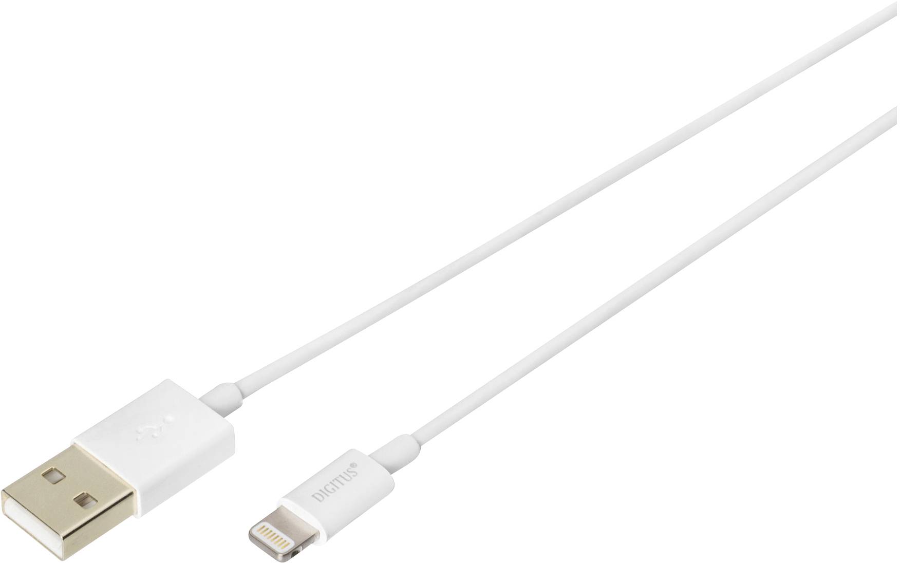 USB-zu-Lightning-Kabel, weiß, zum Laden und Datenübertragung von Apple-Geräten.